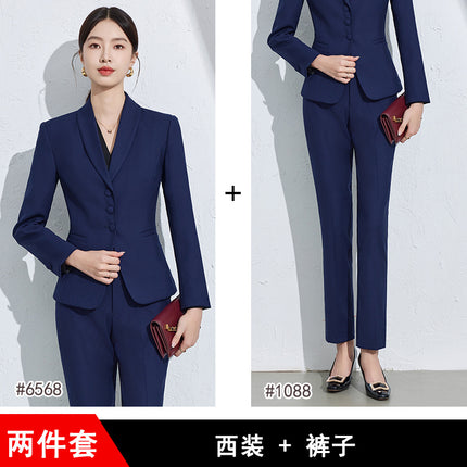 Blue Three-button Small Suit suit Women's Professional Dress Jewelry Shop Beauty Salon High-end Hotel Front Desk Work Clothes