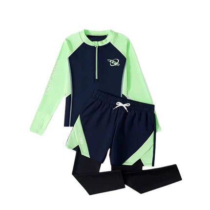 Baby Boy, Middle and Large Children, Slim Long-Sleeved Split Swimsuit Suit, Super Fairy Cut Out Kindergarten Summer Sports Three-Piece Suit