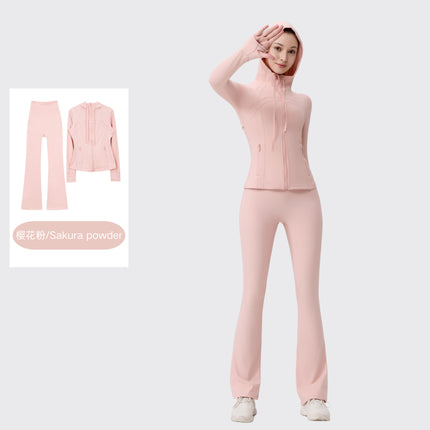 [in Stock] Ld Hooded Flared Jacket Set Top Women's Tight Elastic Fitness Sports Running Yoga Wear