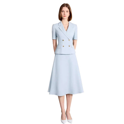 Summer New Short-Sleeved Light Blue Professional Women's Skirt Suit Double-Breasted Suit Collar Office Manager Commuting Formal Wear