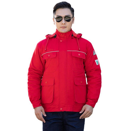 Winter work clothes cotton-padded jacket men's work clothes cotton-padded coat men's fleece-lined thickened warm cold-proof zipper cotton-padded three-open clothes