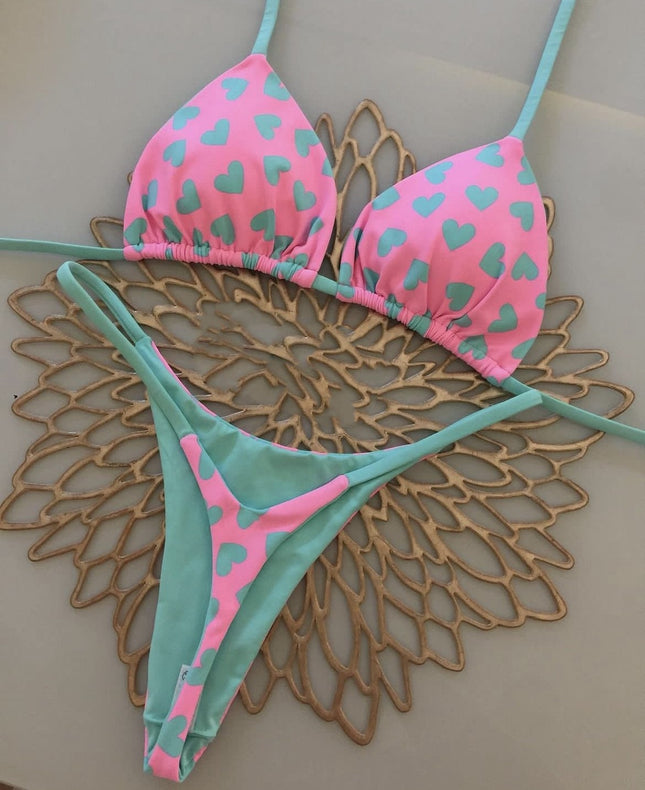 2025 European and American Multi-Color Printed Tie-Up Two-Piece Resort Hot Spring Swimsuit Brazilian Sexy Bikini Cross-Border