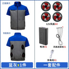 Short-sleeved blue gray + 12v4 fan + 12v battery / 2XL/3XL