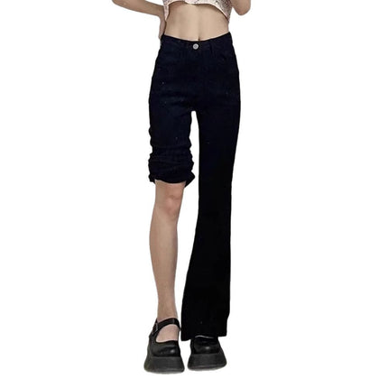 Black Bootcut Jeans for Women 2025 Spring & Fall New Large Size High Waist Slim Straight Floor-Length Bootcut Pants