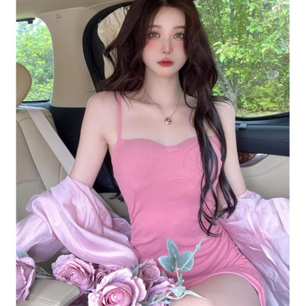 French Style Slim-Fitting Suspender Skirt with Waist and Tight Hot Girl Hip-Hugging Short Skirt for Women in Summer with Pleated Dress