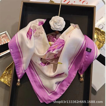 2024 New Magnetic Buckle Silks and Satins Square Scarf Women's Spring and Autum Scarf High-end Decorative Triangle Scarf Neck Protector
