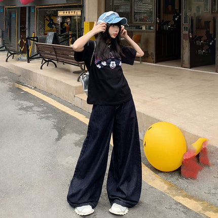 High Waist Wide Leg Jeans Women's 2024 New Autumn and Winter Original Color Tannin Dipped Straight Loose Mop Pants