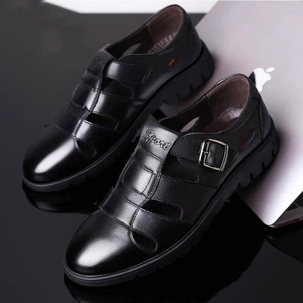 Leather cowhide special clearance shoes hollow leather sandals men's casual hole shoes middle-aged business dad shoes