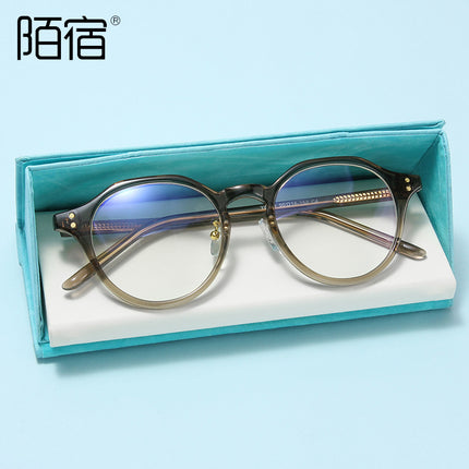 Olive green glasses frame Korean fashion retro polygon TR90 plate flat needle with myopia 2022 anti-blue light