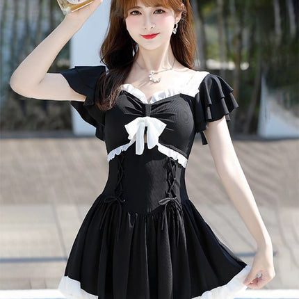 2025 New Swimsuit for Women, Conservative, Flesh-Covering, Slimming Look One-Piece Student Skirt Style, Boxer-Angle High-End Hot Spring Resort Swimsuit