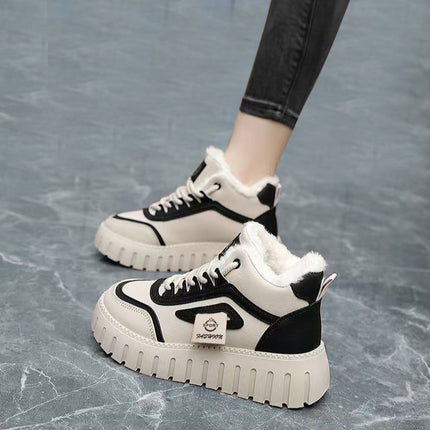 High-top women's shoes 2024 new autumn and winter fleece-lined thick cotton shoes thick-soled casual board shoes comfortable sports dad shoes
