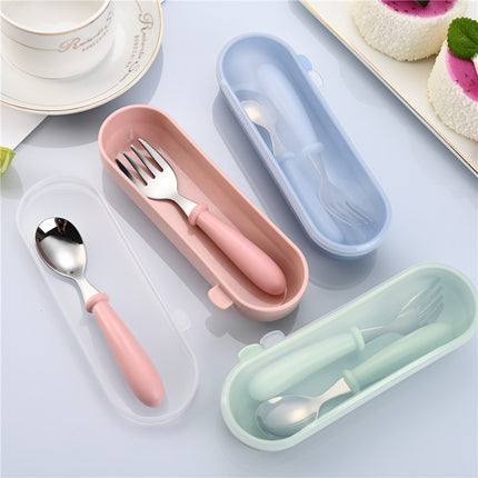 Children's 304 stainless steel fork spoon suit baby complementary food training eating spoon portable feeding tableware spoon
