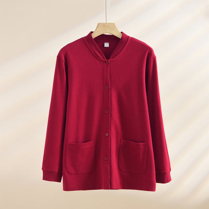 Pure Cotton Cardigan Autumn Clothing Set, Open-Front Loungewear, Knitted Plus-Size Cotton Sweater, Waist-Protecting, Warm and Cold-Resistant