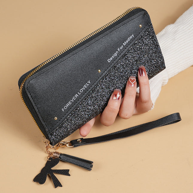 Factory wholesale long ladies wallet Korean stitching color tassel coin purse multi-functional mobile phone bag small bag