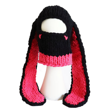 Bear Mask Headgear Sweet Cool Spice Girl Style European and American Handmade Knitted Thickened Wool Warm Hat Cute Autumn and Winter Hat