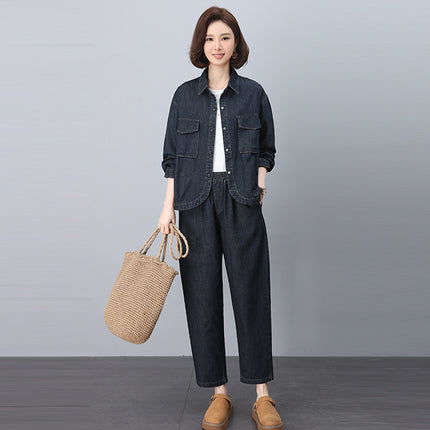 Fashion Retro suit Women's Set of 2025 Spring and Autumn New Mother Loose Casual Elegant Jeans Two-Piece Set