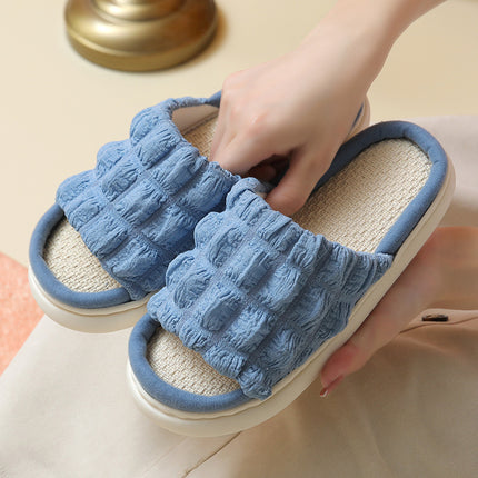 Japanese Linen Slippers for Women Spring & Fall Home Indoor Puff Cotton and Linen Silent Non-Slip Thick-Soled Bathroom Slippers for Men Wholesale