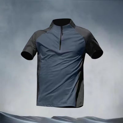 Sports T-shirt Men's Half Zipper Vertical Collar Quick-drying Short-sleeved Running Top Summer Sports Training Tennis Clothes