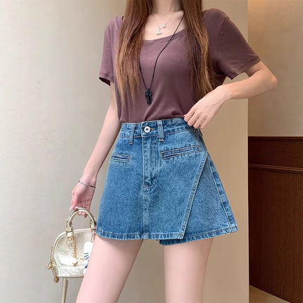 Plus Size Retro A-Line Jeans Women's Summer Pear-Shaped Figure Shorts Fat mm Slimming Look High Waist Hip Culottes