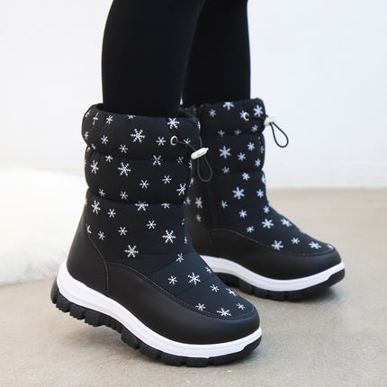 2026 Winter New Children's Snow Boots Snowflake High-Top Cute Fashionable Cotton Shoes Casual Soft Sole Warm