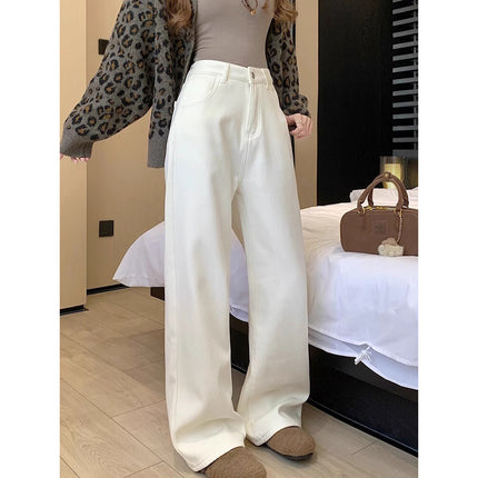 Pear-Shaped Figure White Narrow Straight Jeans Women's Spring Small Casual Loose Slimming Wide-Leg Pants
