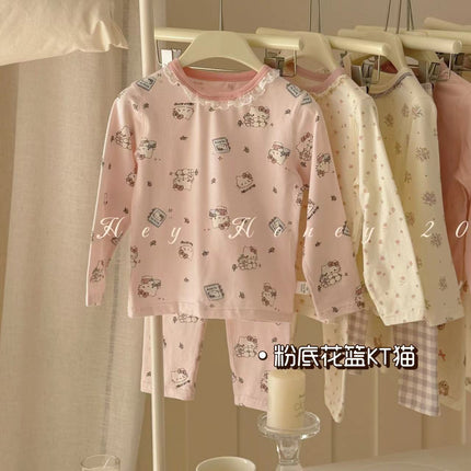 Spot Large and Small Roll Heyhoney24 Lycra Cotton Boys and Girls Autumn Clothes Intimates Printed Home Clothes Pajamas Two-Piece Set