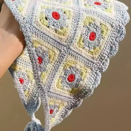 European and American Cross-Border French Ins Retro Handmade Crochet Triangle Scarf Women's Personalized Travel Photo Headscarf Hairband