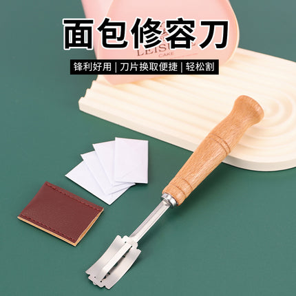 Wooden Handle Curved Bread Cutter Creative Stainless Steel Bread Trimming Knife Dough Dividing Knife European Style Baguette Cutting Pattern