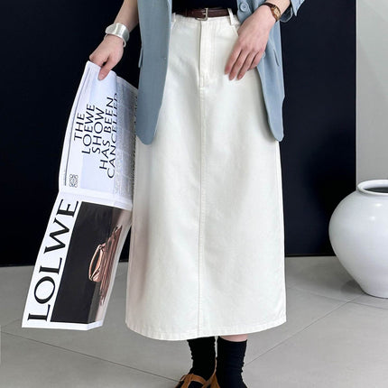 Orange Spring Korean Style High Waist Vintage Denim Skirt Women's Straight A-Line Skirt 99053