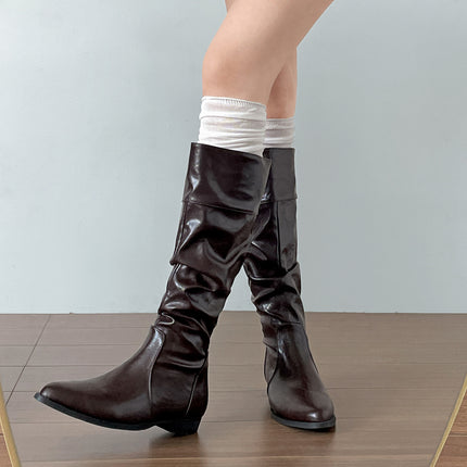 Black British Pointed Toe Thick Heel Inner Heightening Boots Women's Boots 2025 New Autum Slim Retro Knight Boots