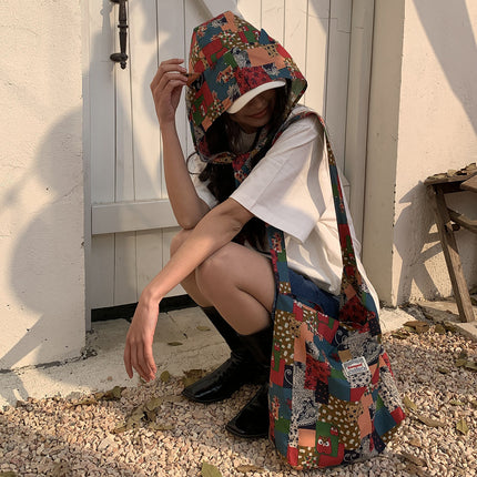 Japanese and Korean Popular Fried Street Hat Bag Two-Piece Set Women's Outdoor Leisure Travel Open Cotton Crosswalk Bag Ethnic