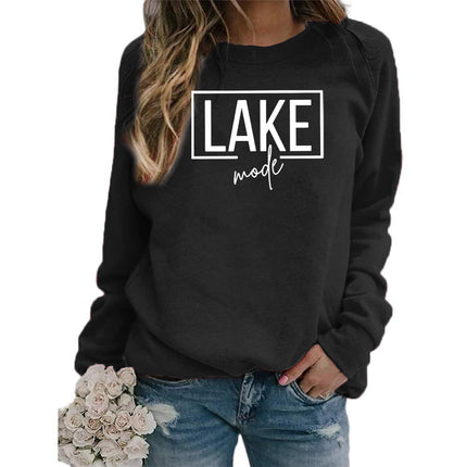 Foreign Trade Amazon Cross-border Supply lake mode Printed Women's Round Neck Sweats All-match Loose European Size