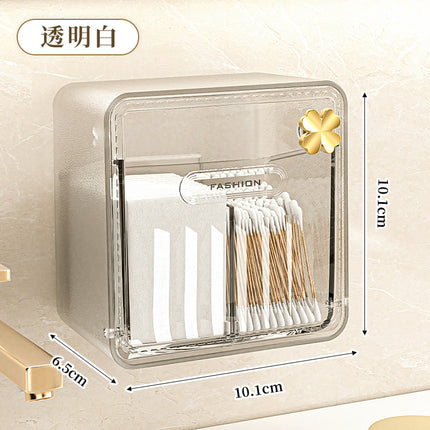 Cotton Swab Storage Box, Wall-Mounted, No-Drill, Elastic Band, Makeup Cotton, Makeup Remover Wipes Storage Box, Bathroom Hairpin Organizer Box
