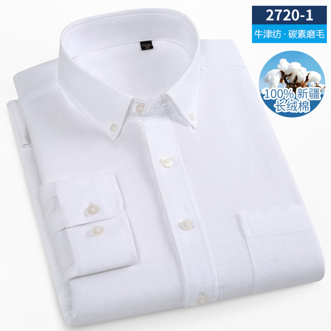 Spring and Autumn Pure Cotton Brushed Pure Color Shirt Men's Long-Sleeved Pure Cotton Anti-Wrinkle Slim Tb Casual Business Men's Shirt Men