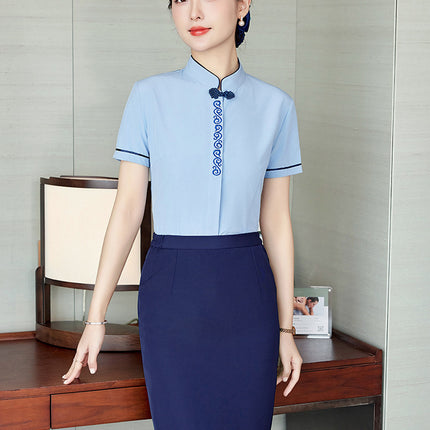 Stewardess Uniform Professional Shirt suit Women Jewelry Store Hotel Front Desk Attendant Tooling Summer Dress Overalls
