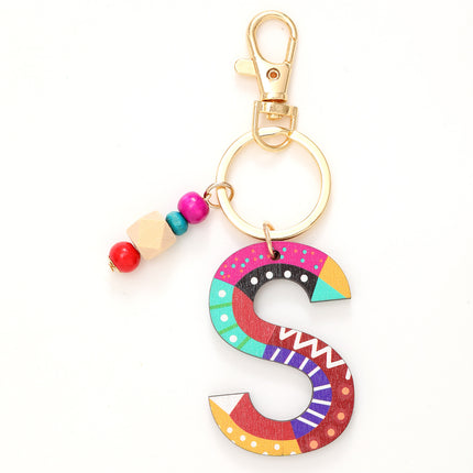New Holiday Style Color Wooden Beads 26 Letter Keychain Key Chain Bag Hanging Accessories Cross-border Amazon