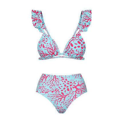 European and American Style Printed Bikini for Women, Quick-Dry Three-Piece Set, Backless Conservative Two-Piece Swimsuit, Tummy-Covering Hot Spring Swimwear Bikini