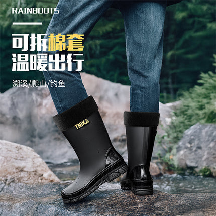 Men's Drawstring Multi-Height Outdoor All-Purpose Rain Boots 20/30/39 Medium-High Anti-Slip Fishing Wading Shoes Labor Protection Shoes