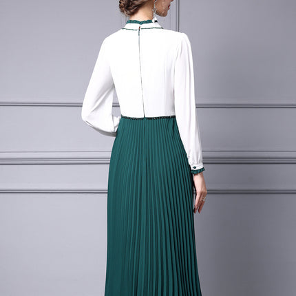 Zhili 2026 New Style Dress, Unique Design, Ruffled Collar, Beaded, Slimming, Figure-Flattering, Long Pleated Skirt