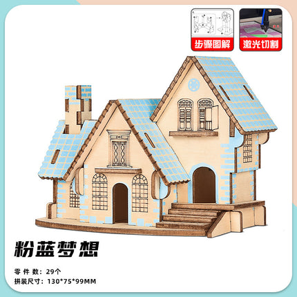 Wooden Reasons Children's Girls Assembled Handmade Ornaments diy Assembled Cabin Model Building Blocks Head Small House Puzzle