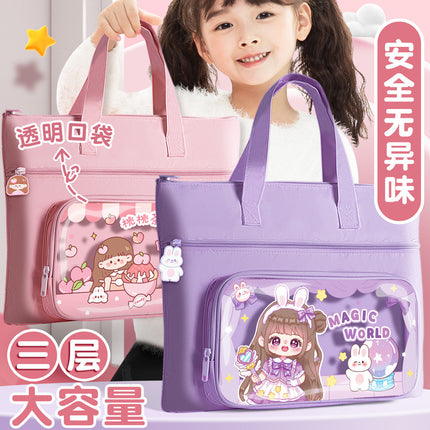 Student Handbag Tuttor Learning Carrying Book Bag Primary School Student Canvas Bag Learning Supplies Children Girl Homework File Bag