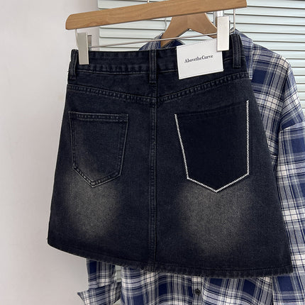 Plus Size Women's Design Denim Skirt Summer New Pear-Shaped Figure Fat mm High Waist Slimming Look A-Line Skirt