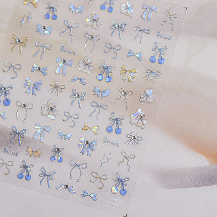 Crystal Diamond Shell Light Blue Pink Bow Nail Art Sticker Tomoni Japanese Style 5D Cherry Nail Sticker Decoration