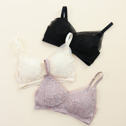 Fruit Love Silk plus size Underwear Without Steel Ring Mulberry Silk Sexy Lace Ultra-thin Women's Big Chest Small Bra