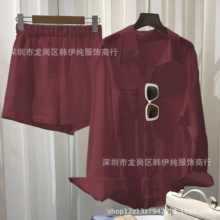 Single Piece/Complete Set Amazon Cross-Border New Set Cotton and Linen Shirt Shorts Casual Two-Piece Set Wholesale
