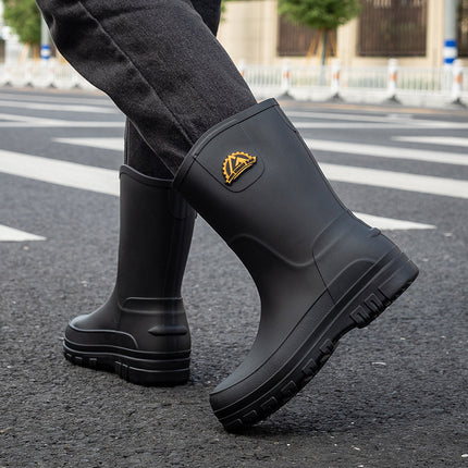 German Mid-Calf Rain Boots Men's Non-Slip Waterproof Mid-Calf Rain Boots Autumn and Winter Cotton Car Wash Work Rubber Shoes Fishing Water Shoes