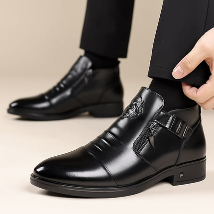 Men's Shoes Zipper Pointed Leather Shoes Autumn and Winter New 2025 Soft Sole Men's Business Casual Low-Top Men's Cotton Shoes Three Joints