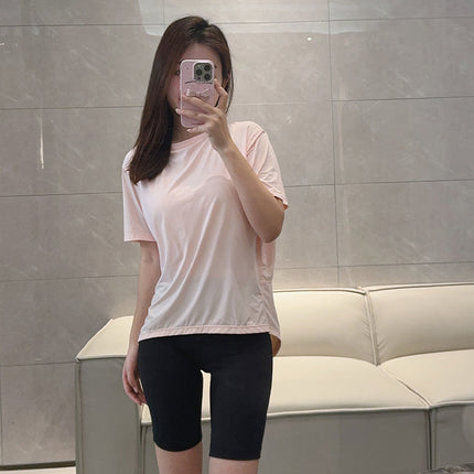 Lulu Back in action Loose One-character Collar Profile Sports Short Sleeve Sunscreen Naked Breathable Bat Sleeve