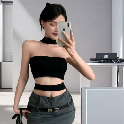 Sexy Backless Camisole Women's Summer Spice Girl Outer Wear Hanging Neck Strapless Beautiful Back Design Top 901