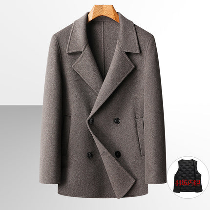 Autumn and Winter New Men's Handmade Double-Sided Woolen Outwear Double-Breasted Velvet Removable Liner Woolen Outwear Men's Outwear